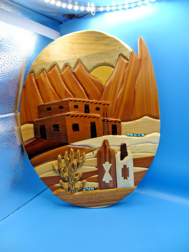 Martinez Woods, Pueblo,Handcrafted 13 Wood types & turquoise, Southwest Wall Art