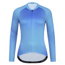 Bike Jersey Women Long Sleeve Cycling Shirt with Pockets Blue M
