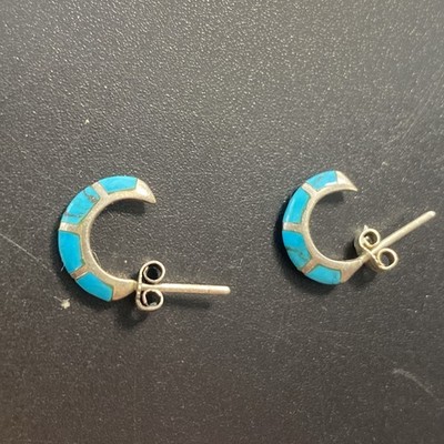 Vintage Stering Silver and Turquoise Inlay Comma Shaped Studs