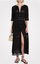 LoveShackFancy Beth Dress Black, Eyelet Lace, Cotton Button Down, Midi Maxi, XS