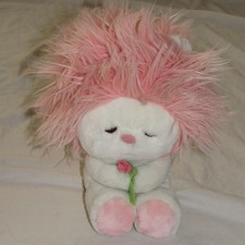 Vintage Dakin Plush Frou Frou 1982 Pink Nature Babies Fluffy Hair W/ Rose 10"