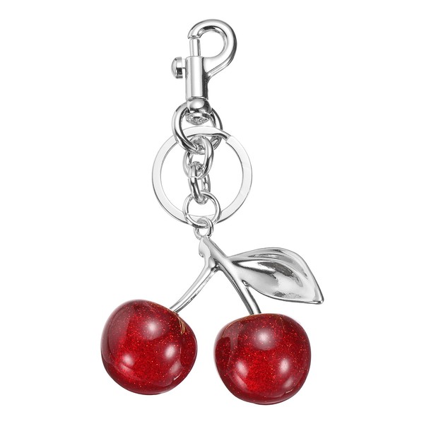FüR Frauen SchlüSselanhäNger Mit Kirsche, SchlüSselring Und Clip, Silber-Rot-image