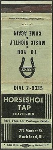 TAVERN early ~ HORSESHOE TAP ~ matchbook cover ROCKFORD, IL illinois BAR