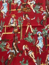 Alexander Henry FROM THE HIP Cotton Fabric Rust Sexy PINUP COWGIRL 1 yard