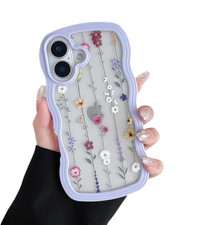 Floral Case for Iphone 17 6.3 Inch,Cute Curly Wave Frame Shape Case with Branch