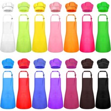 Handepo 28 Pcs Kid Apron and Chef Hat Set Adjustable Bib Apron with Pockets f...