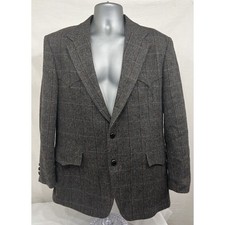 Vintage 70s LEVIS Blazer Sport Coat Gray Tweed Herringbone Size 44 Reg Western