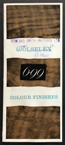WOLSELEY 6/99 Car Colour Finishes Chart c1960 - Picture 1 of 3