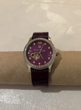 R.U. Braun Damen Automatikuhr Lila, 27 Jewels, Skelett-Herz, Kristallbesatz