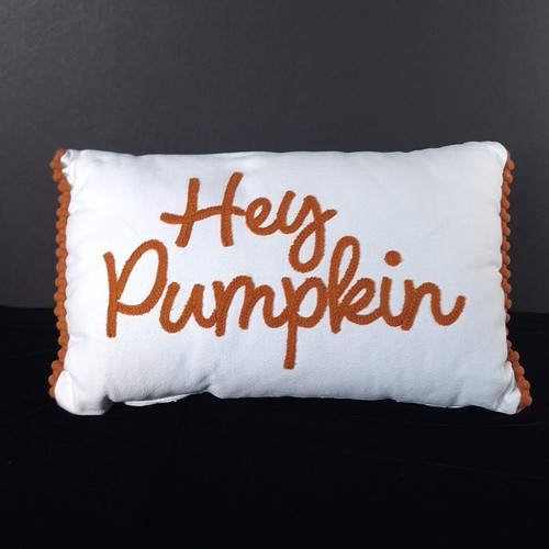 Target Bullseye Hey Pumpkin Fall Throw Pillow 15x10 Orange White Pom Trim Decor