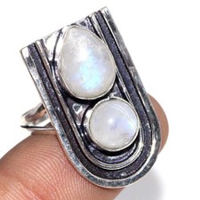 925 Silver Plated Rainbow Moonstone Jewellery Ring Handmade Size Us 10 GW