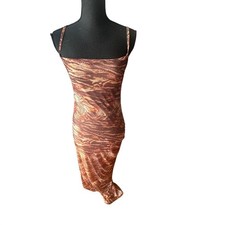 Y2K PrettyLittleThing Brown Zebra Mesh Ruched Maxi Dress Size 4 Bodycon