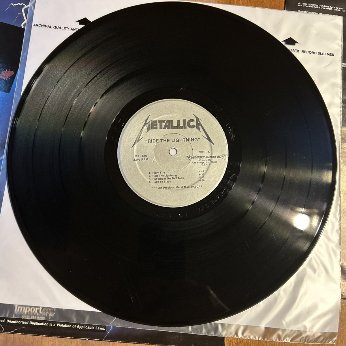 1984 METALLICA Album RIDE THE LIGHTNING Vinyl ***COMPLETE!! Lp 1ST