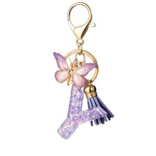 Initial Letter Keychains for Women Pink Keychain with Butterfly Purse Y Purple