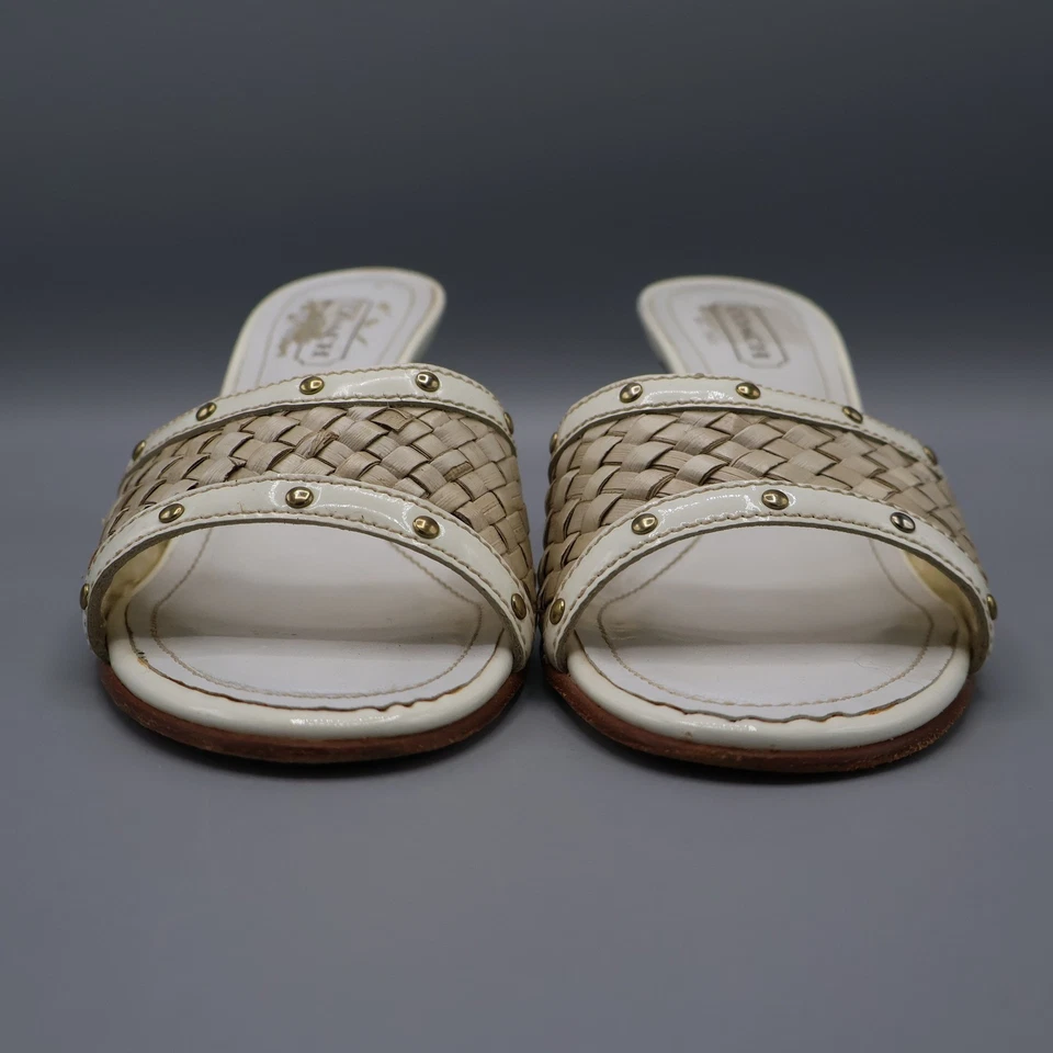 Coach Patent Leather Raffia Kitten Mules Womens 7B White Classic Old Money - Image 3 of 4