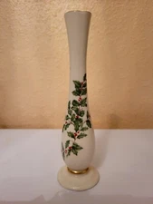 Lenox Holiday Mistletoe Bud Vase 7.25" Ivory Porcelain 24K Gold Trim USA