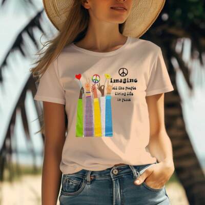 Womens Imagine TShirt John Lennon Peach LG Peace