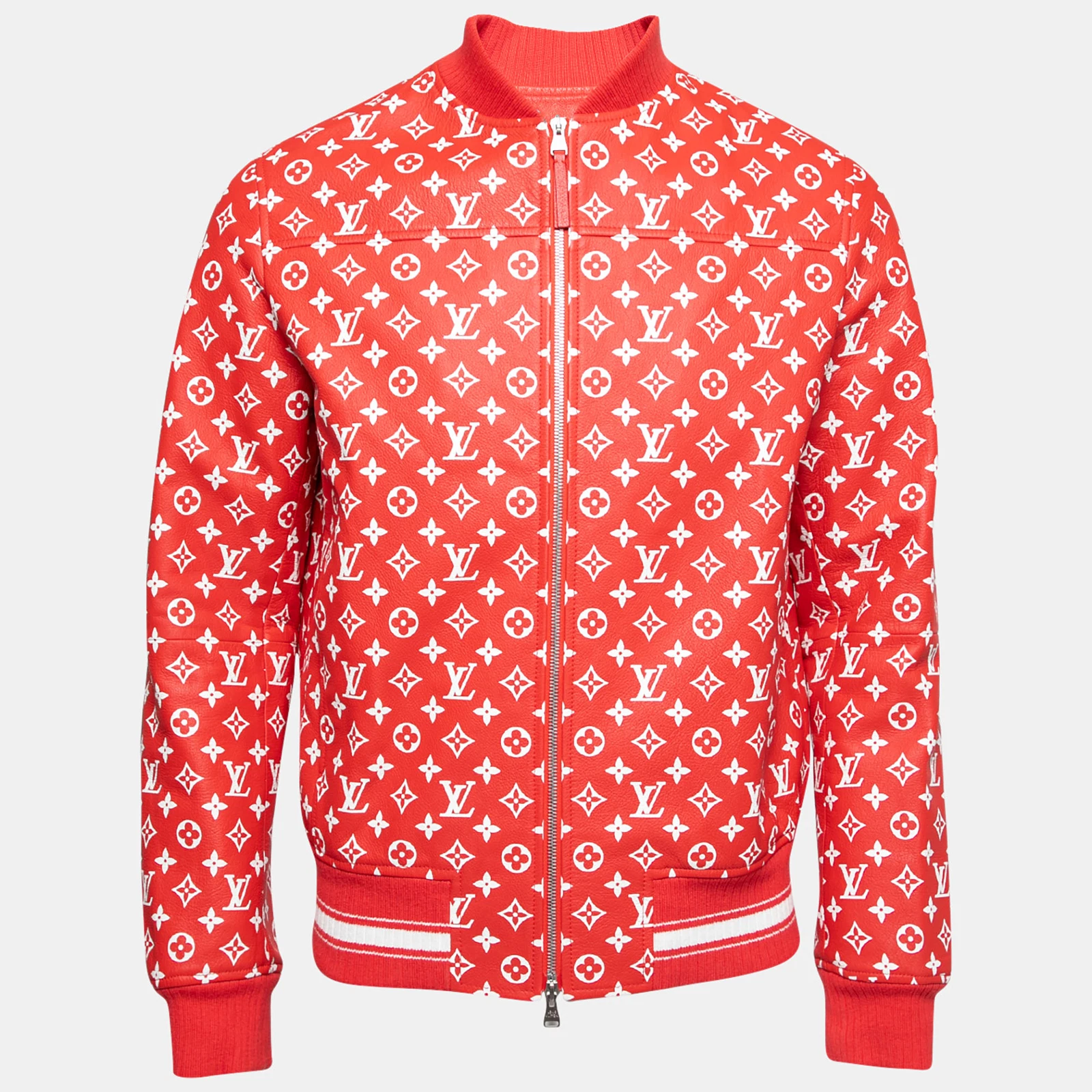 Blouson bomber cuir rouge monogramme Louis Vuitton X Supreme M