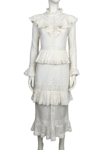 ZIMMERMANN 0 / 8 AU / 4 US Tropicana Pintuck Midi Dress Lace cream Wedding - Bild 2 von 22
