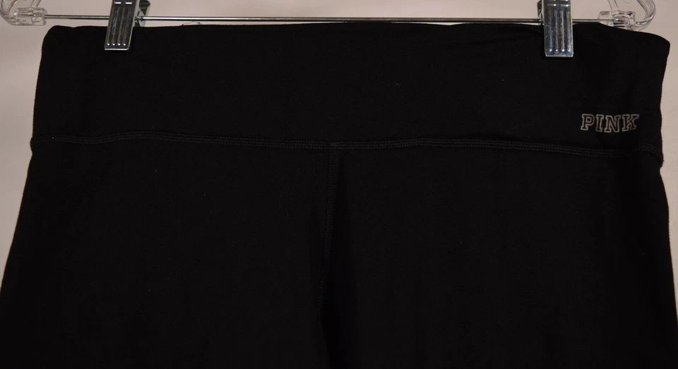 粉红色维多利亚的秘密女式瑜伽裤上衣蓝色白色条纹文胸套装黑色 M — 第 3/4 张图片