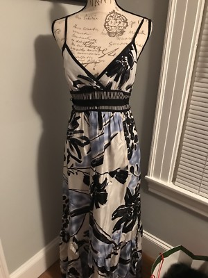bcbg blue floral dress BCBGMaxazria Size 12 Blue and Yellow Floral Dress – FABULUX main image 0