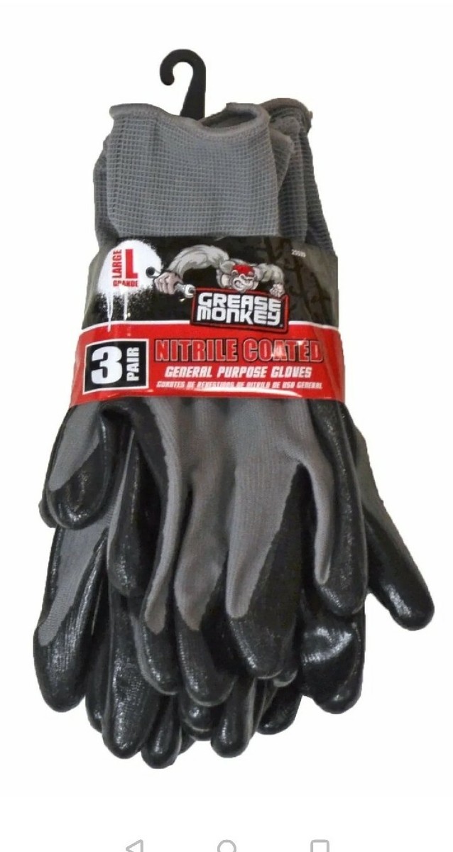 10 Packs (30 pairs) GREASE MONKEY Nitrile Coated Gloves