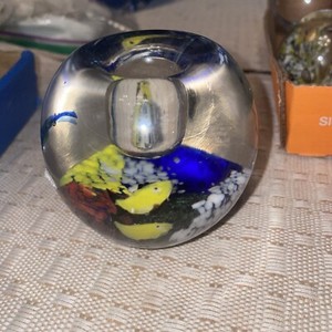 Vintage Art Glass Fish Aquarium Paperweight Candle Holders Tropical Art