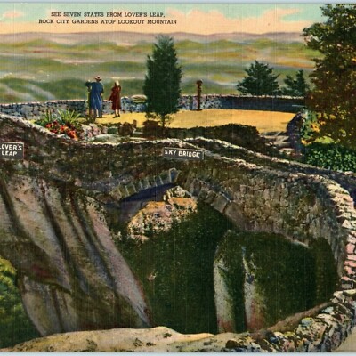c1940s Lookout Mountain GA Giant Postcard Rock City Gardens Lovers Leap 11x7'' 5K