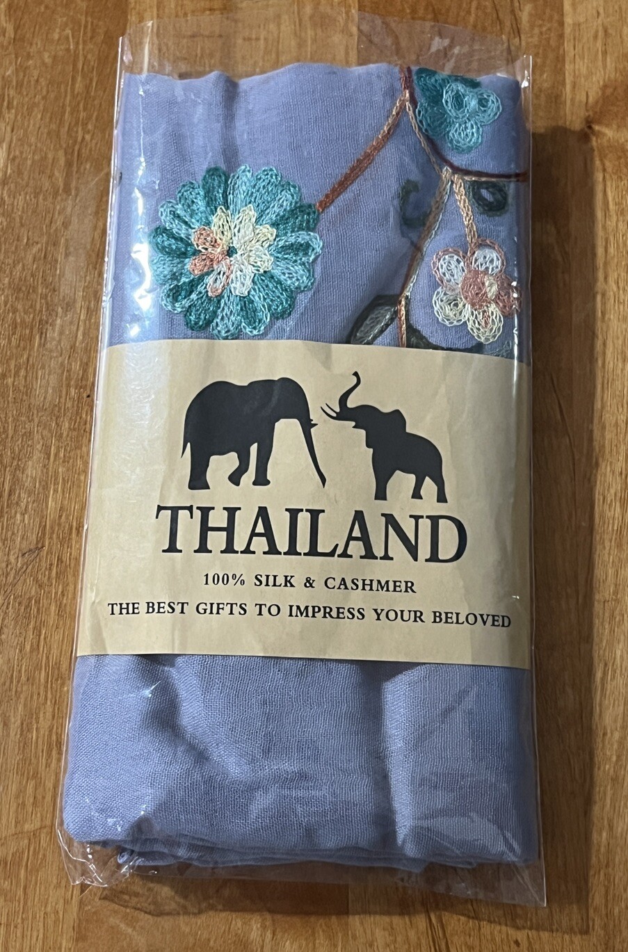 Thai Blue Boho Floral Embroidered Scarf Lightweight Shawl Wrap 74-Inch Romantic