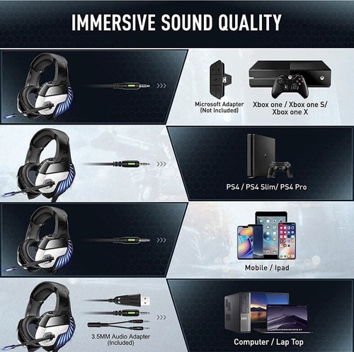Gaming Headset with Microphone, Noise Canceling Wired Over Ear For PS4 PS5 XBOX - Picture 4 of 7