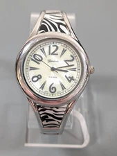 Geneva Platinum Womens Watch Zebra Stripe Hinge Cuff Bracelet 6 inch New Battery