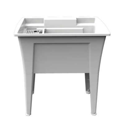 32x22 in Polypropylene White Laundry Sink 25 Gal Removable Rack Rust Proof Legs