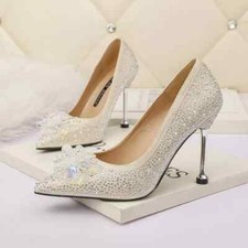Decolte scarpe donna bianco strass stiletto spillo 10 cm pelle sintetica CZ376