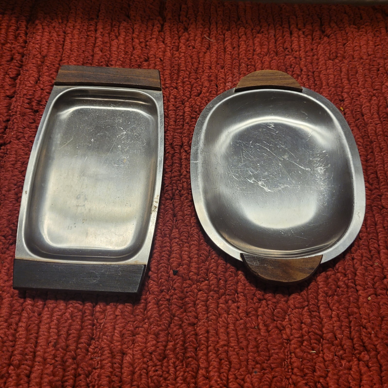 Vintage MCM Royal Craft Small Wood & Stainless Steel Trays X2 Japan