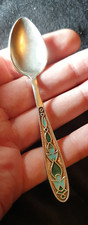 Vintage USSR 1950-60s 15 g silver 875 tea spoon teaspoon enamel ornament