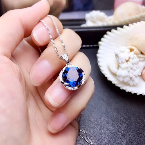 Handmade 2pc Set Ocean Blue Topaz Gemstone Charm Silver Necklace Women Rings - Picture 2 of 6