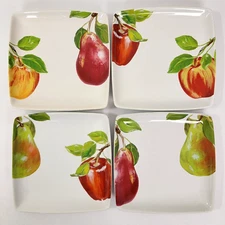 The Cellar Entertaining 4 Square Bread Snack Plates 6 3/8" Apples Pears Macys