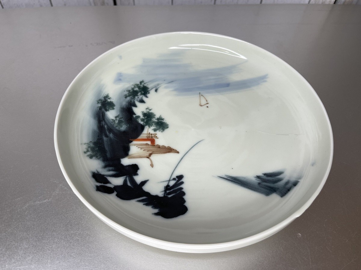 VTG Japanese Hand Painted Landscape Decorative Plate Blue White | eBay