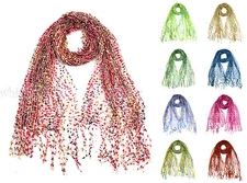 66" Wide Crochet Confetti Spring Summer Scarf Knit Multi Color Fringe Fashion