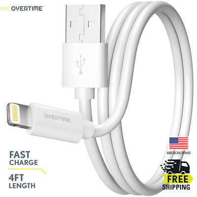 Overtime MFI Certified Lightning to USB-A 4ft Charging Cable for iPhone - White