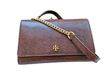 Tory Burch Emerson Embossed Lizard Crossbody Wallet In Nightshade NWT
