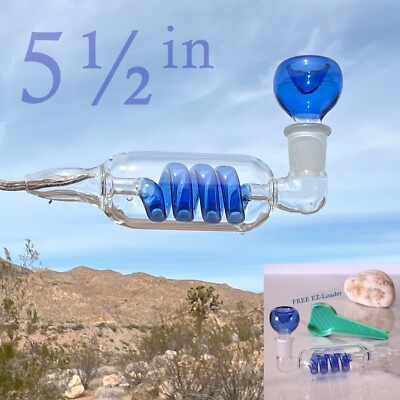 5½  inch Clear Tube Blue Glass Hand Pipe & 14mm Bowl  & EZ Loader  CTBlF