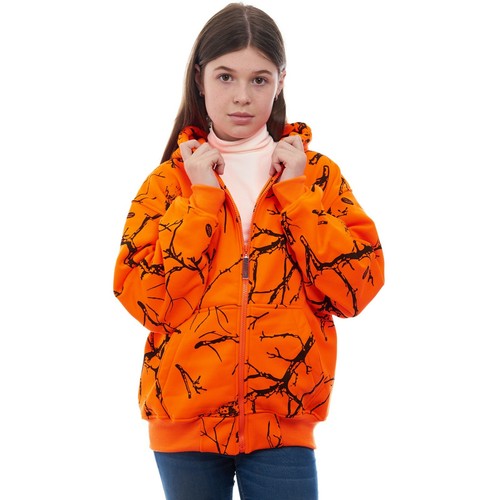 Kid Orange Safety Full Zip Hi Vis Thick Fleece Hooded Sweatshirt Hunting jacket - Picture 17 of 20