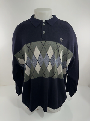 GIVENCHY - Vintage Pullover Embroidered Argyle Mens L Collared