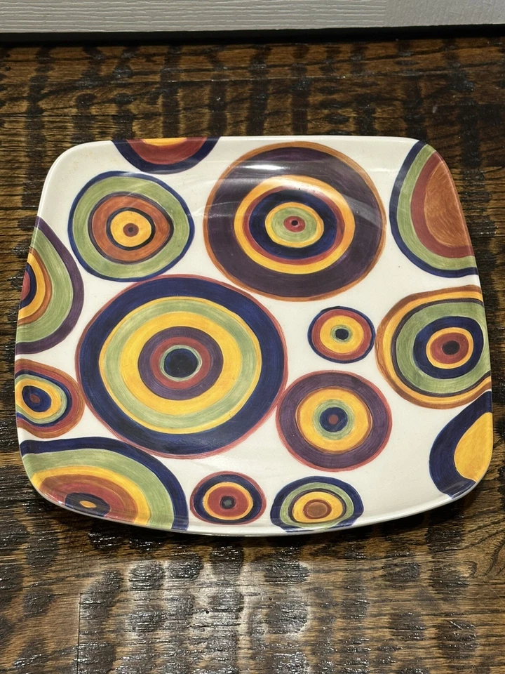 2 Pc TABLETOPS UNLIMITED Melamine Multiple Color Circles 11 1/8" Dinner Plates - Image 3 of 4