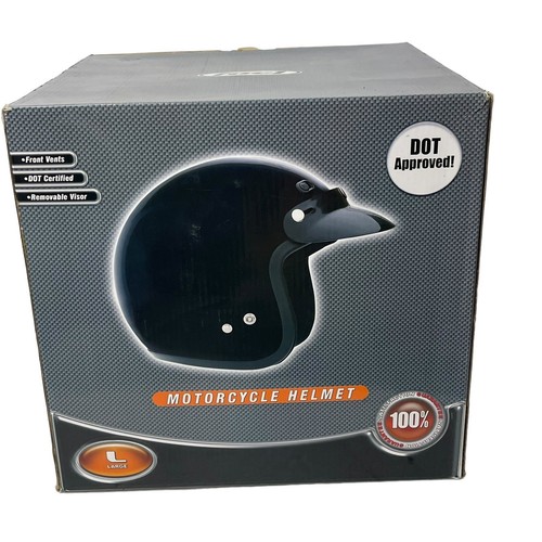 FUEL Motorcycle Helmet Gloss Black LARGE Front Vents Removable Visor - Foto 7 di 9