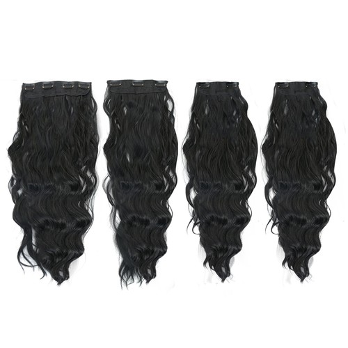 20inch 4 Pcs 13 Clips Clip in Full Head Wavy Curly Hair Extensions Natural Black - Picture 9 of 14