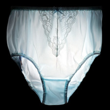 VTG Sheer Polyester Panty Sissy Blue Nylon V Lace Silky Brief Size 8 Hip 42-45"
