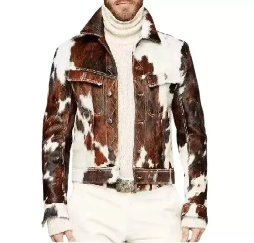 PONY Giacca uomo pelle di mucca capelli su pelle di cavallo elegante western vera pelle di mucca capospalla