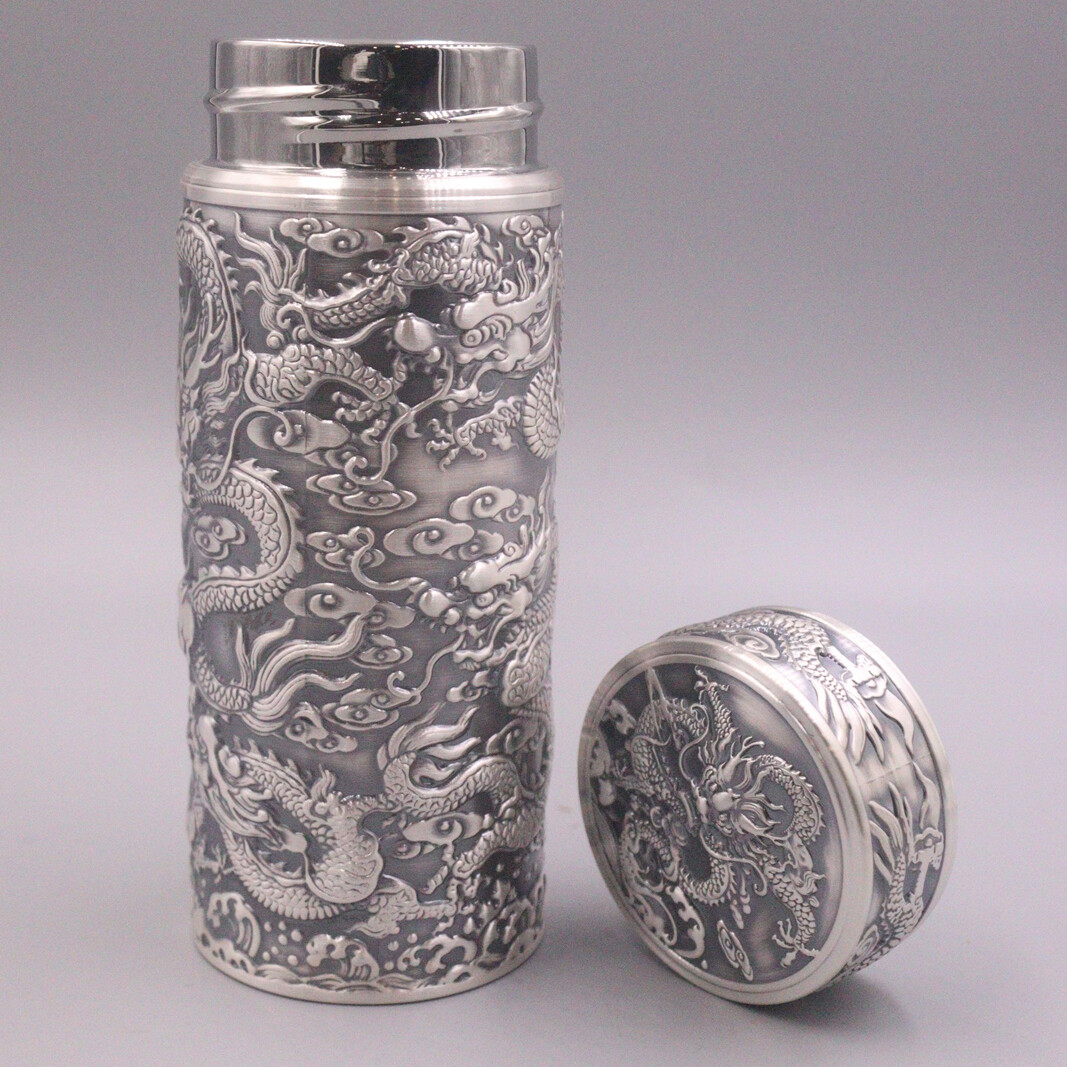 ★キャンベルスープ★シルバー銀張silver★エナメル七宝 999 Pure Silver Water Cup Dragon Fine Silver Inner Container